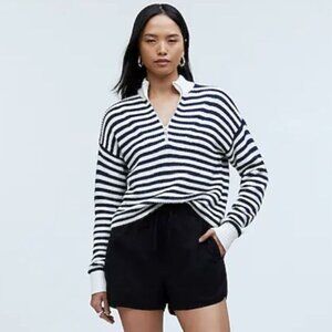 Madewell Ribbed Half-Zip Sweater in Stripe Blue & White Size M worn once!